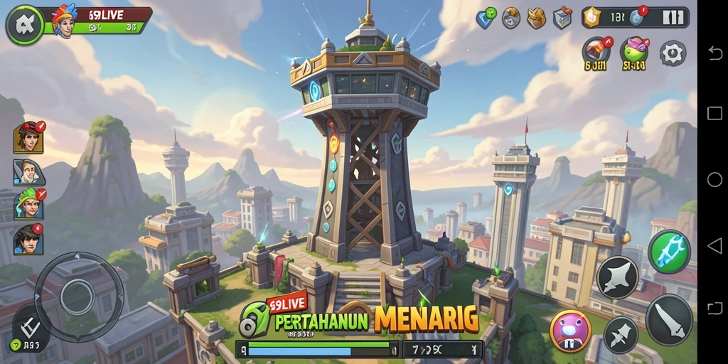 Tampilan gameplay menara pertahanan yang mendebarkan di 69LIVE.
