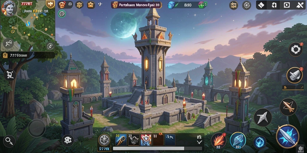 Screenshot dari gameplay strategi Tower Defense 777RT yang mendebarkan.