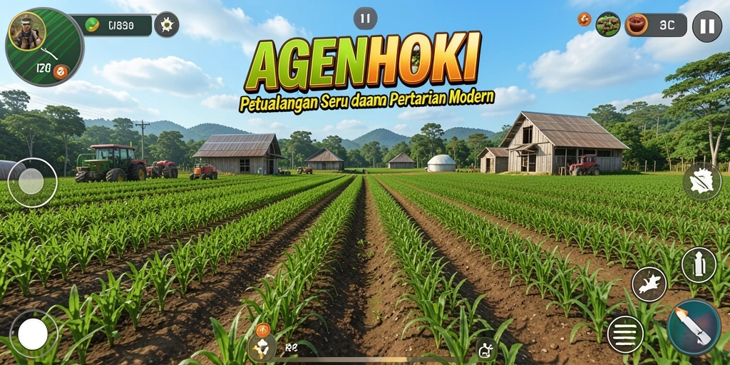 Screenshot utama AGENHOKI menunjukkan gameplay bertani yang menarik.