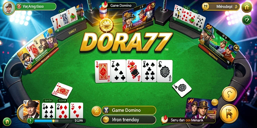 Screenshot gameplay DORA77 menampilkan suasana permainan domino yang seru.