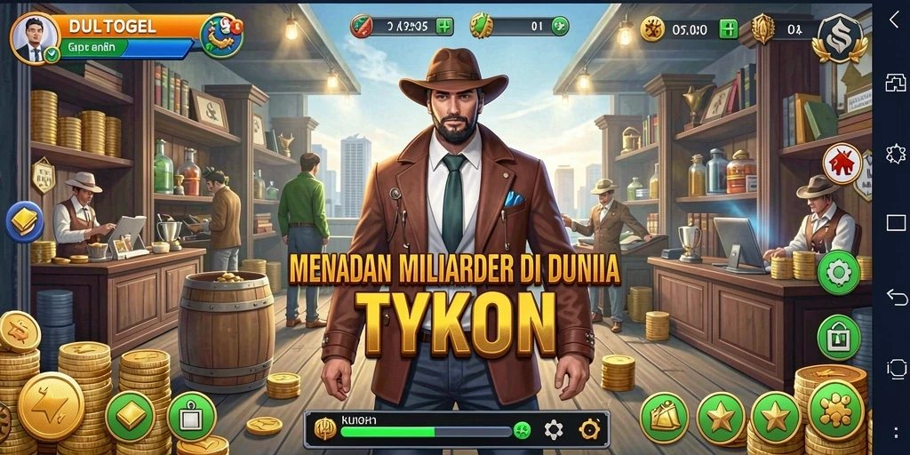 Screenshot gameplay DULTOGEL yang menampilkan pengalaman membangun bisnis.