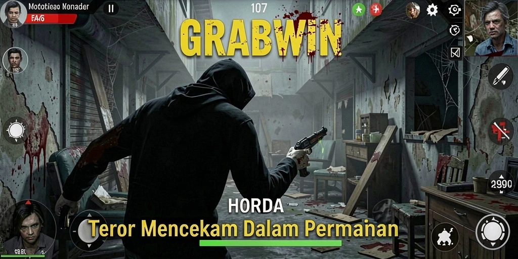 Tampilan menyeramkan dari gameplay GRABWIN yang menegangkan.