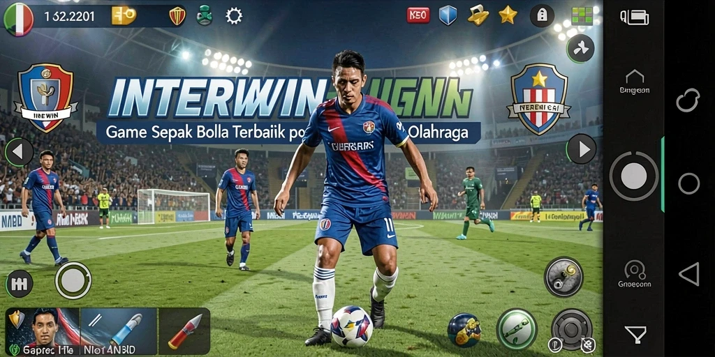 Tangkapan layar INTERWIN menampilkan aksi seru dalam permainan sepak bola.