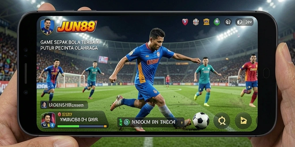 Screenshot gameplay JUN88 menampilkan aksi seru di lapangan sepak bola.