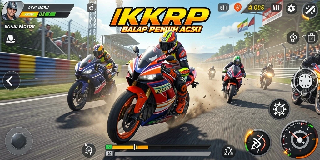 Gameplay menegangkan dalam balapan motor yang seru.