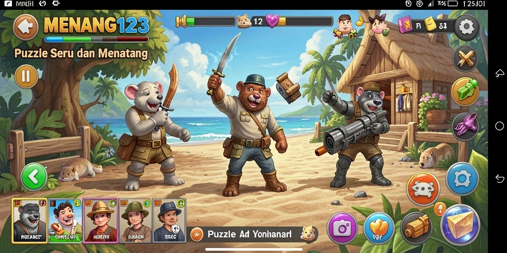 Tampilan gameplay <strong>MENANG123</strong> menunjukkan tantangan puzzle menarik dan antarmuka yang cerah.