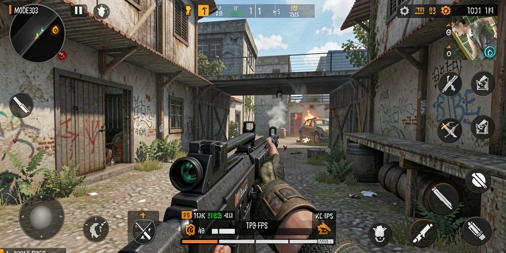 Tampilan gameplay seru dalam pertempuran TPS di MODE303.