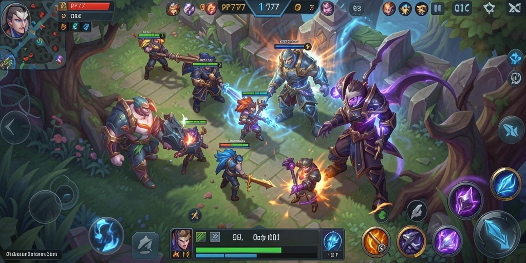 Tangkapan layar menunjukkan aksi intens gameplay MOBA.