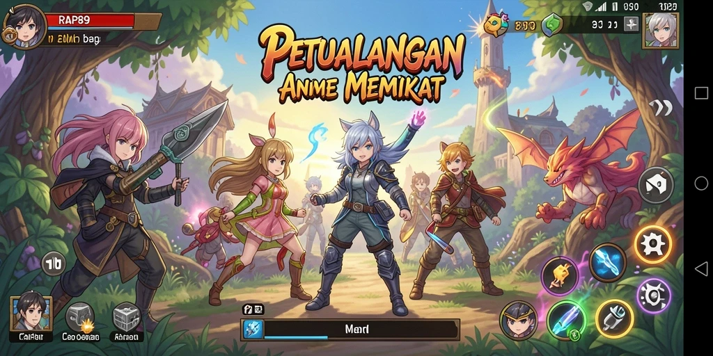 Tampilan gameplay RAP89 yang penuh aksi dan karakter anime menarik.