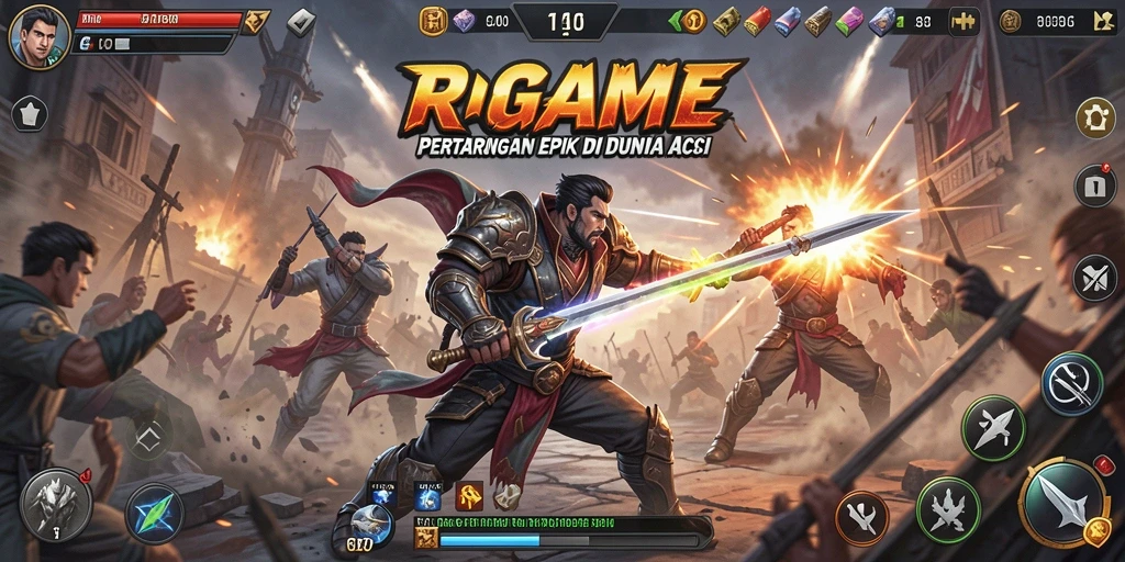 Tampilan gameplay RPGAME yang mendebarkan di arena pertarungan.