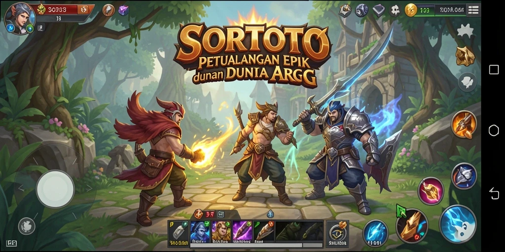 Tangkapan layar gameplay SORTOTO dengan karakter bertarung melawan monster epik.